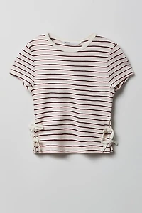 Girls Striped Side Bow T-Shirt