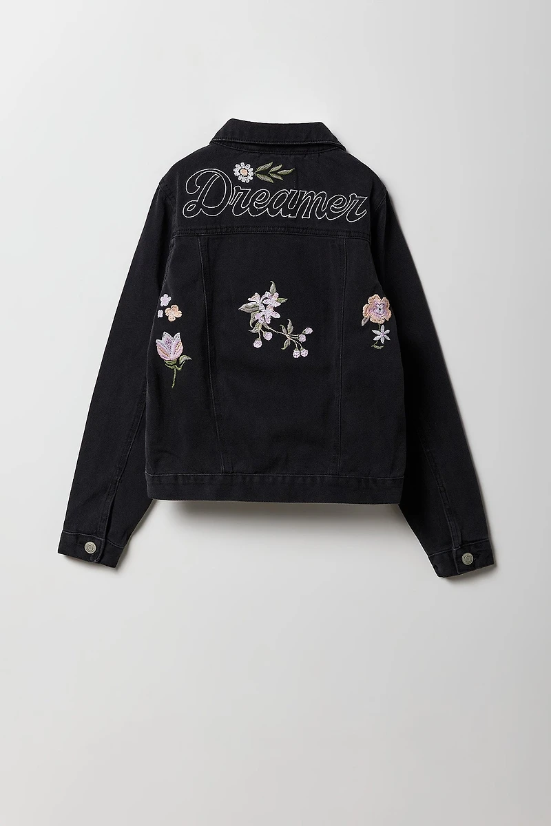 Girls Dreamer Embroidered Denim Jacket