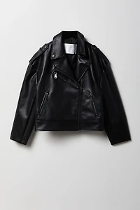 Girls Faux Leather Oversized Biker Jacket