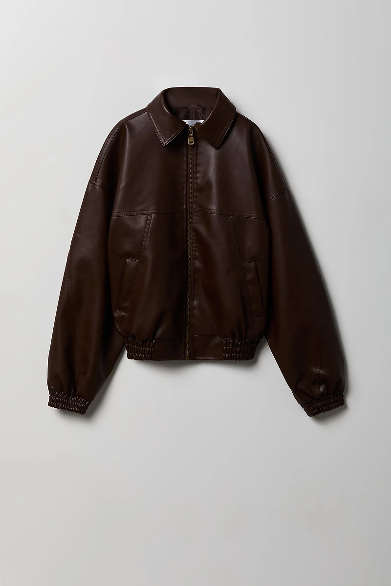 Blouson aviateur surdimensionné en similicuir pour fille