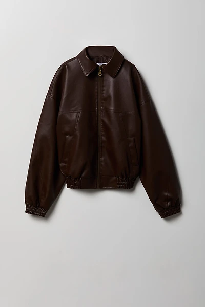 Blouson aviateur surdimensionné en similicuir pour fille