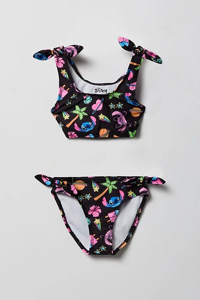 Girls Stitch & Angel Print 2 Piece Swimsuit