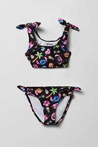 Girls Stitch & Angel Print 2 Piece Swimsuit