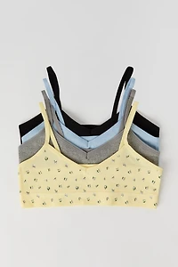 Bralette côtelée fleurie et unie sans couture pour fille (Lot de 4)