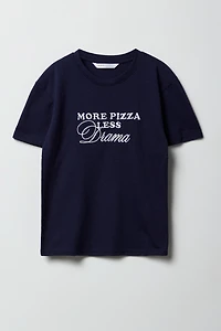 Girls More Pizza Embroidered T-Shirt