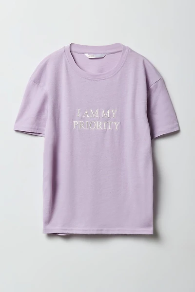 Girls My Priority Embroidered T-Shirt