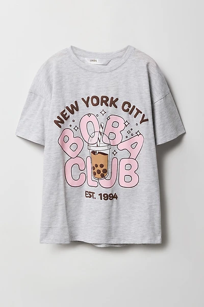 Girls Boba Puff Print Oversized T-Shirt