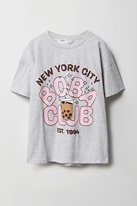 Girls Boba Puff Print Oversized T-Shirt