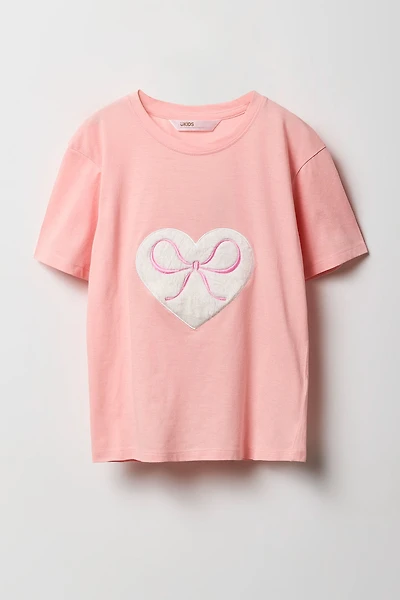 Girls Bow Chenille Embroidered T-Shirt