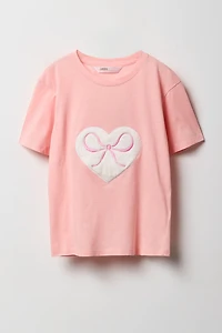 Girls Bow Chenille Embroidered T-Shirt