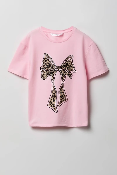 Girls Luxe Heavy Cotton Bow Graphic T-Shirt