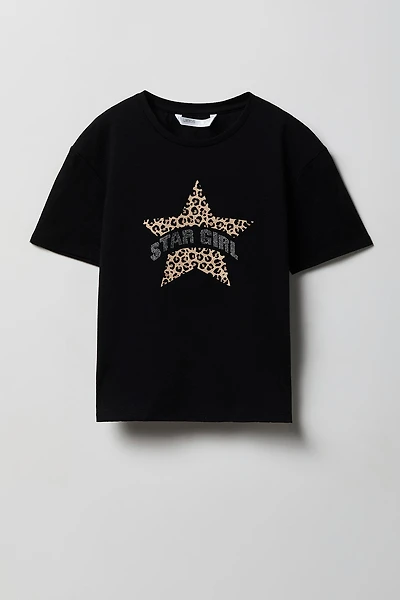 Girls Luxe Heavy Cotton Star Graphic T-Shirt