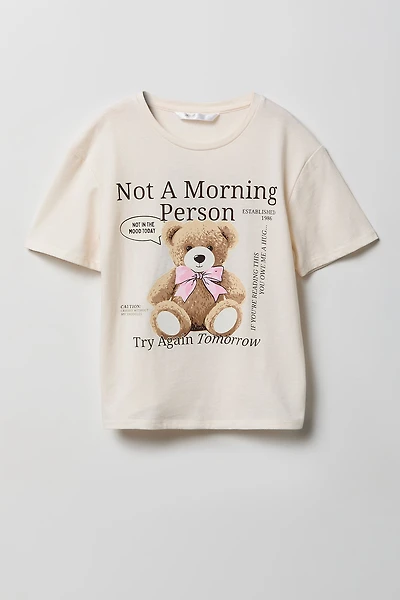Girls Luxe Heavy Cotton Bear Graphic T-Shirt