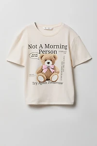 Girls Luxe Heavy Cotton Bear Graphic T-Shirt