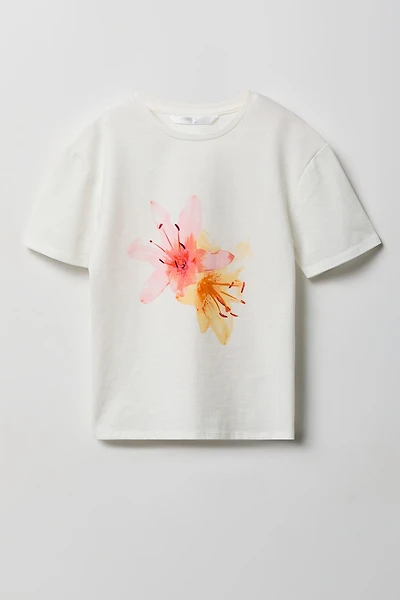 T-shirt en coton lourd supérieur à imprimé Fleur pour fille