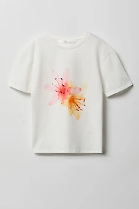 T-shirt en coton lourd supérieur à imprimé Fleur pour fille