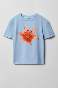 Girls Luxe Heavy Cotton Flower Graphic T-Shirt