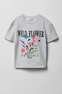 Girls Luxe Heavy Cotton Flower Graphic T-Shirt