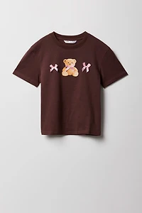 Girls 3D Bow Teddy Graphic T-Shirt