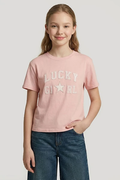 Girls Luxe Heavy Cotton Patched T-Shirt