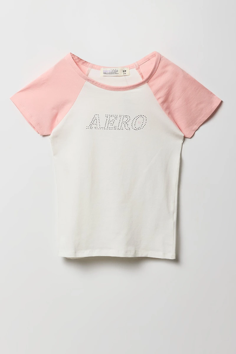 T-shirt raglan à imprimé Aero avec pierres du Rhin pour fille