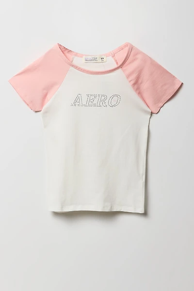 T-shirt raglan à imprimé Aero avec pierres du Rhin pour fille