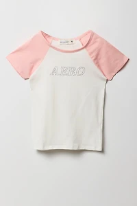 T-shirt raglan à imprimé Aero avec pierres du Rhin pour fille