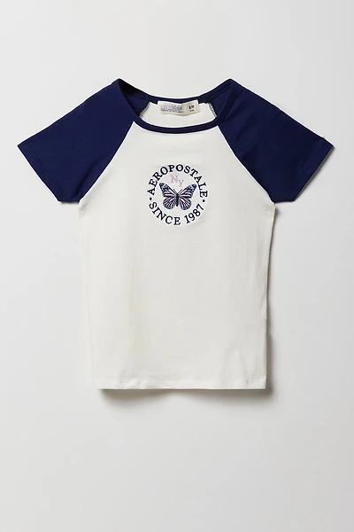T-shirt raglan avec motif brodé Aero papillon pour fille