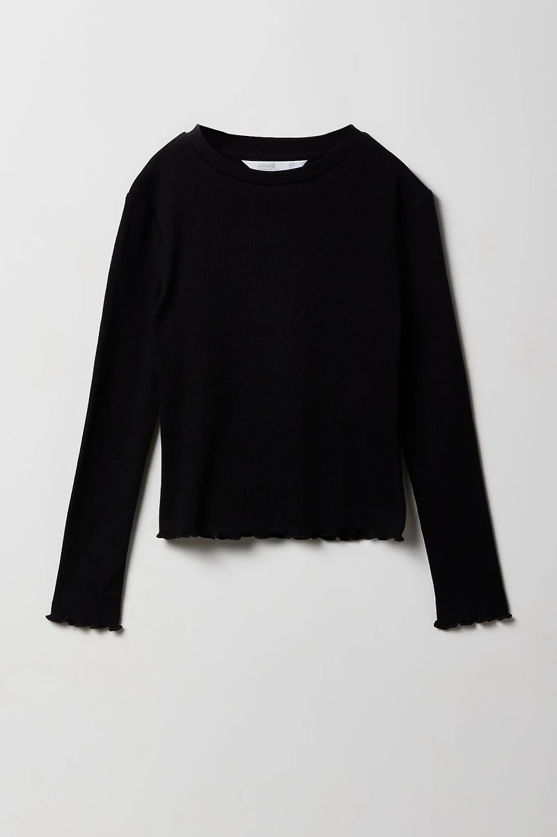 Girls Lettuce Edge Long Sleeve Top