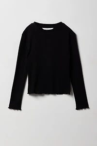 Girls Lettuce Edge Long Sleeve Top