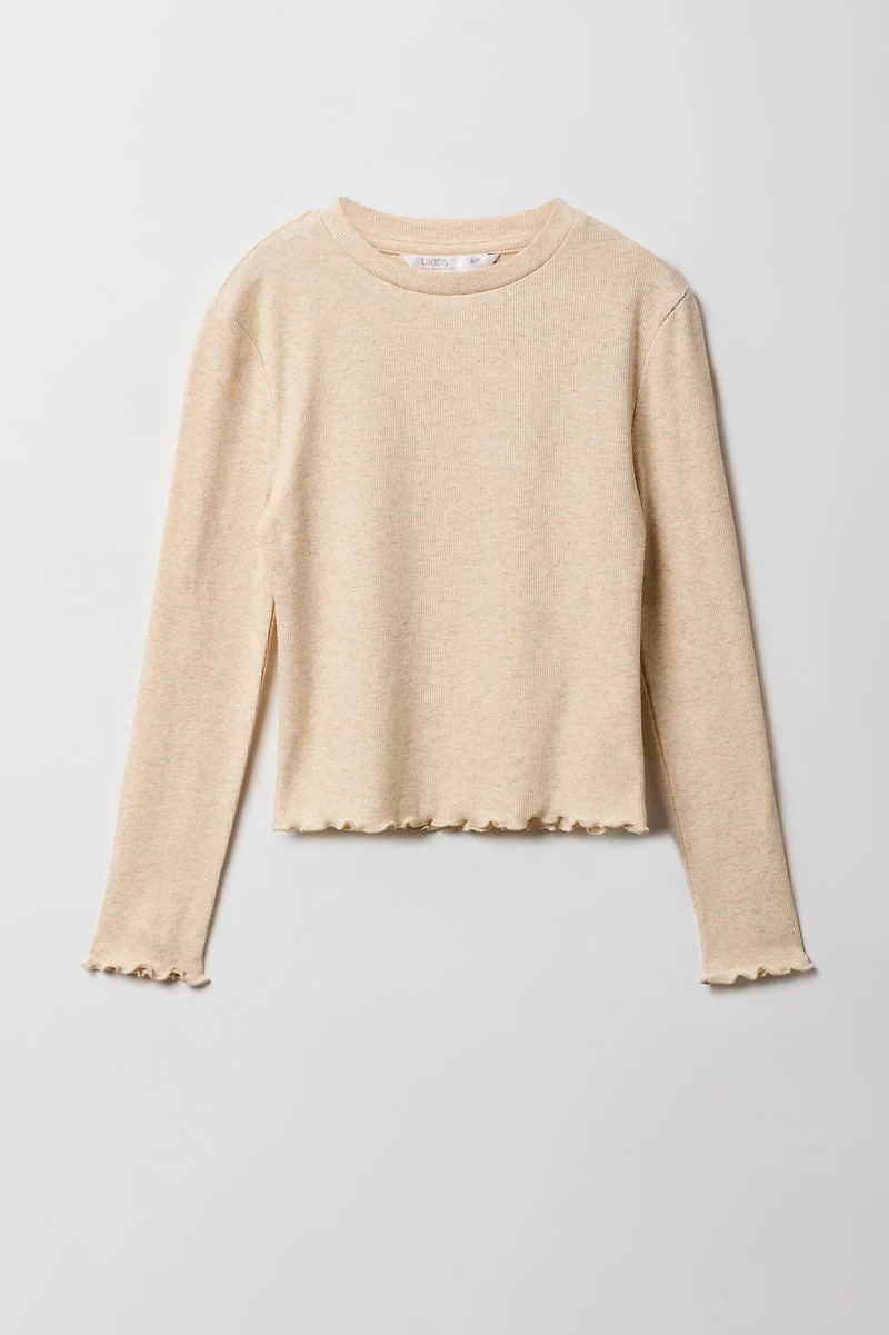 Haut à manches longues avec ourlet volanté pour fille
