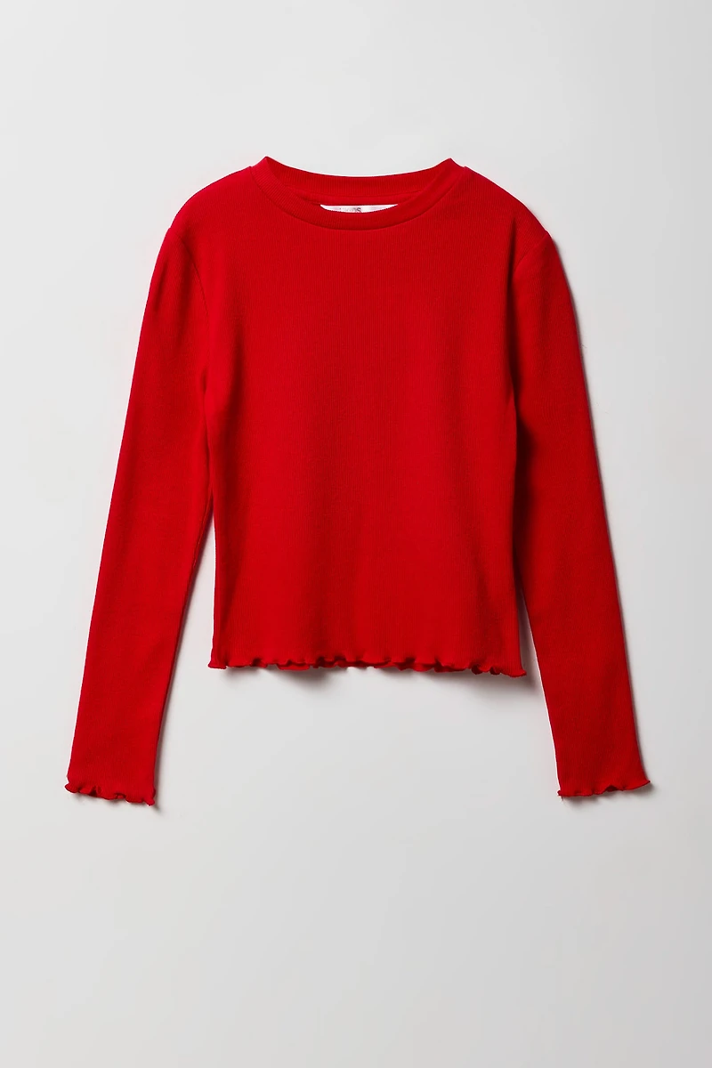 Girls Lettuce Edge Long Sleeve Top