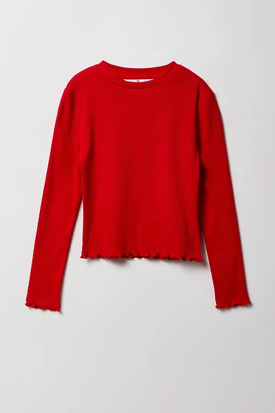 Girls Lettuce Edge Long Sleeve Top