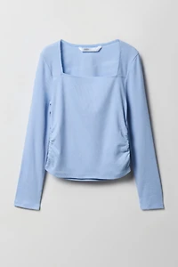 Haut à manches longues avec encolure carrée pour fille