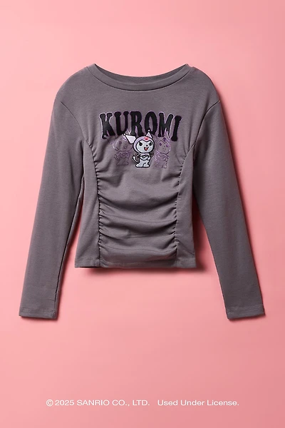 Kuromi™ Girls Ribbed Cinched Long Sleeve Top