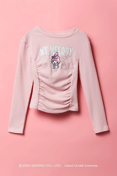 My Melody™ Girls Ribbed Cinched Long Sleeve Top