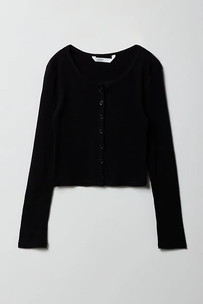Girls Ribbed Button-Up Cardigan