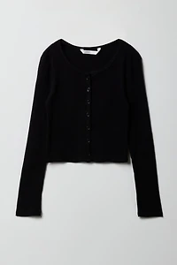 Girls Ribbed Button-Up Cardigan