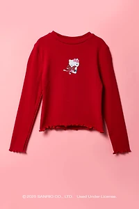 Hello Kitty® Girls Lettuce Edge Long Sleeve Top