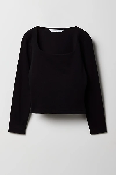 Girls Contour Square Neck Long Sleeve Top