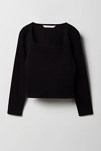 Girls Contour Square Neck Long Sleeve Top