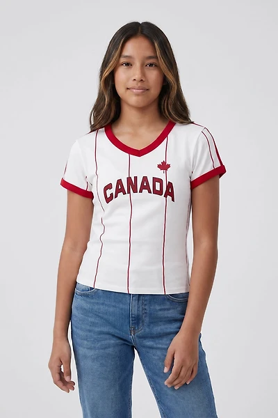 T-shirt de soccer rayé à imprimé Canada pour enfant