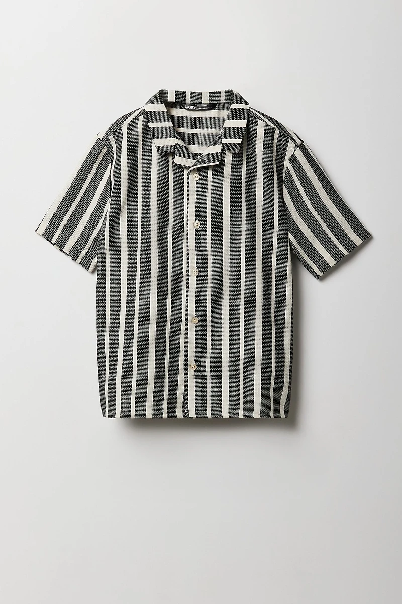 Boys Textured Striped Button-Up Top
