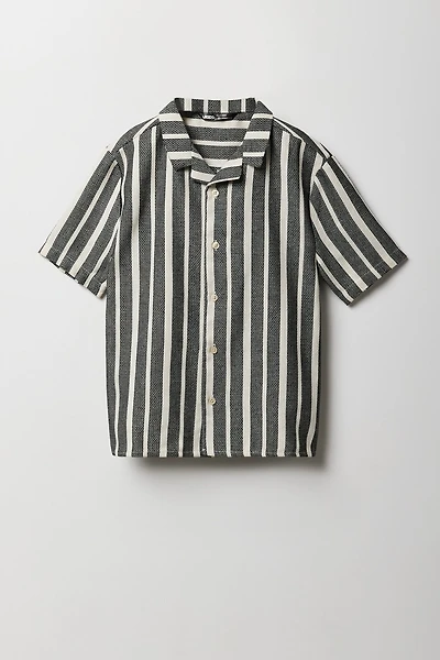 Boys Textured Striped Button-Up Top
