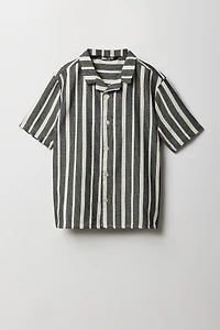 Boys Textured Striped Button-Up Top