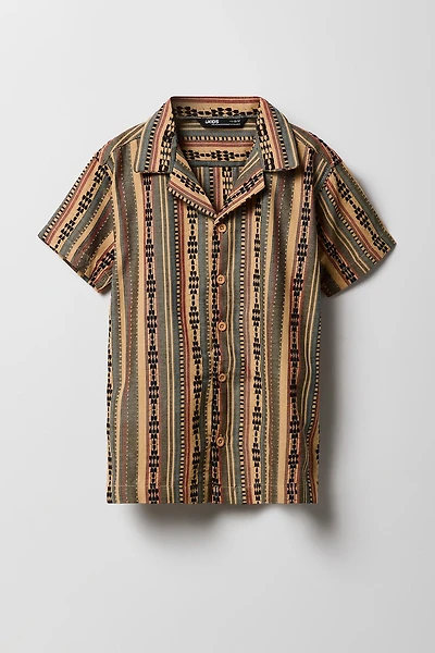 Haut boutonné texturé en tricot de jacquard rayé pour gaçon