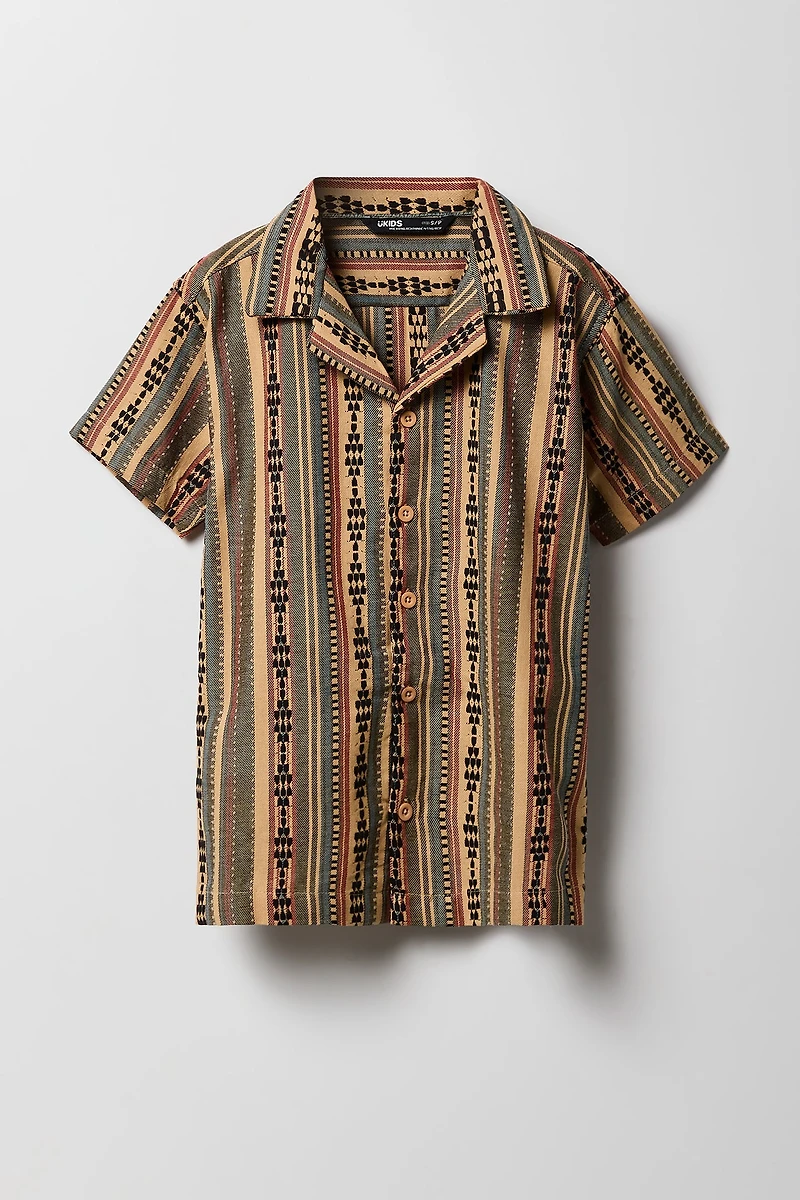 Boys Jacquard Knit Striped Button-Up Textured Top