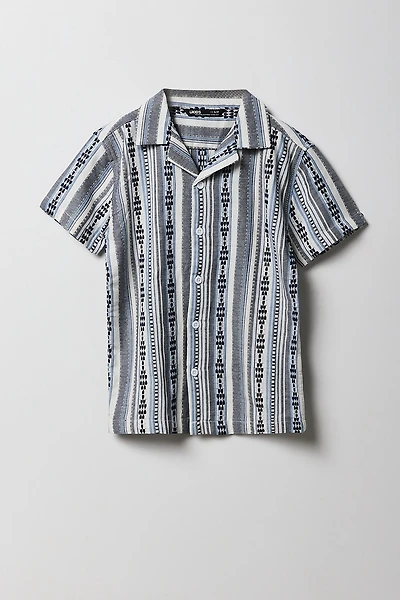 Haut boutonné texturé en tricot de jacquard rayé pour garçon