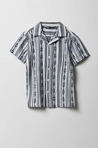 Haut boutonné texturé en tricot de jacquard rayé pour garçon
