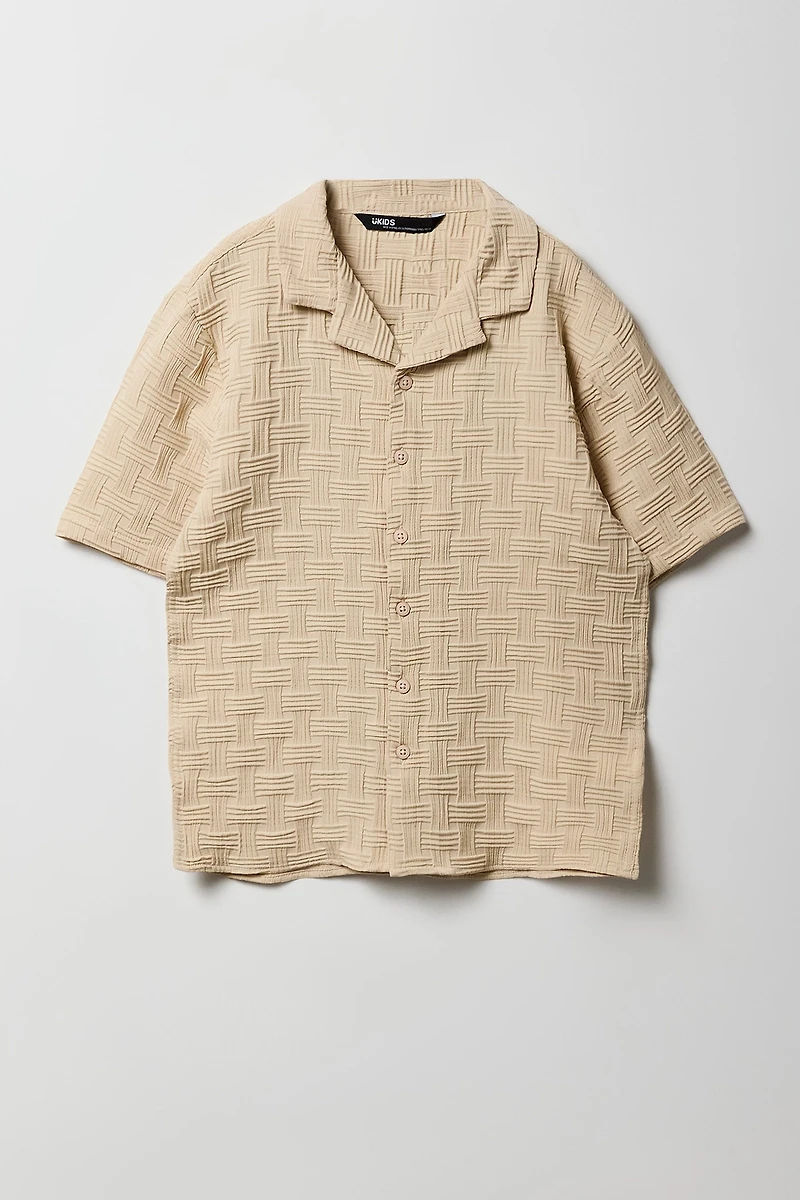 Boys Basket Weave Button-Up Top